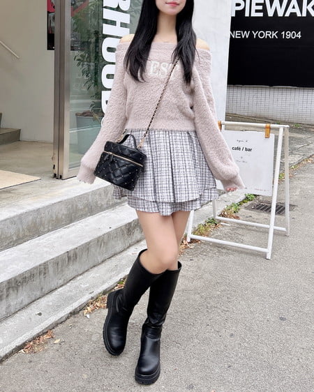 INGNI(イング) ツイードタックミニフレアスカート オフ/ツイード