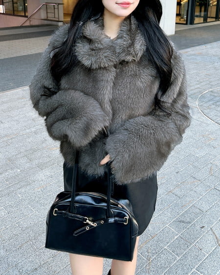 INGNI(イング) マグネットボタンスタンドカラーエコファーコート グレー/ミックスA