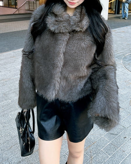 INGNI(イング) マグネットボタンスタンドカラーエコファーコート グレー/ミックスA