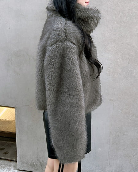 INGNI(イング) マグネットボタンスタンドカラーエコファーコート グレー/ミックスA