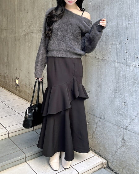 INGNI(イング) バックレースアップアシメスリットキャミワンピース クロ