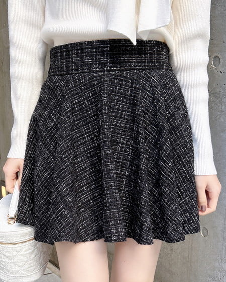 INGNI(イング) バックリボンツイードフレアスカパン クロ/ツイード