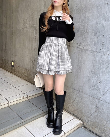 INGNI(イング) ツイードタックミニフレアスカート オフ/ツイード