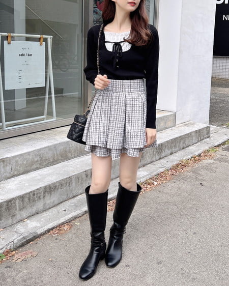 INGNI(イング) ツイードタックミニフレアスカート オフ/ツイード