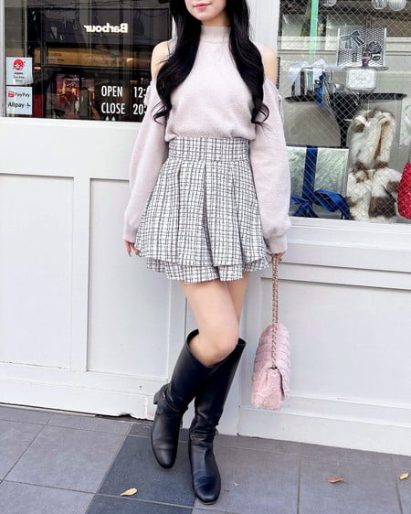 INGNI(イング) ツイードタックミニフレアスカート オフ/ツイード