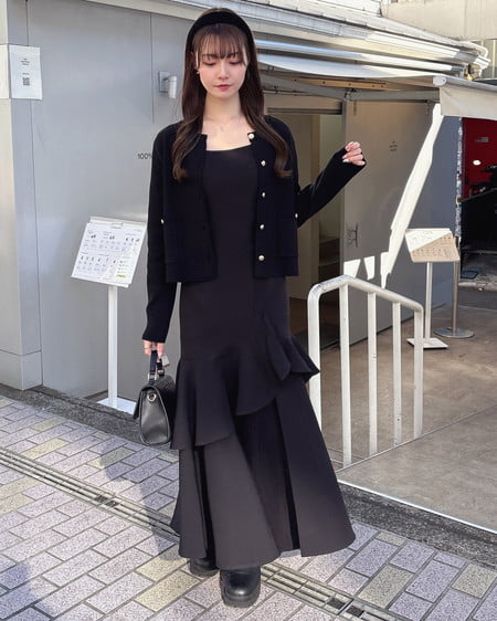 INGNI(イング) バックレースアップアシメスリットキャミワンピース クロ