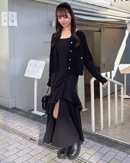 INGNI(イング) バックレースアップアシメスリットキャミワンピース クロ