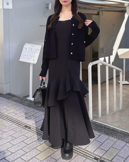 INGNI(イング) バックレースアップアシメスリットキャミワンピース クロ