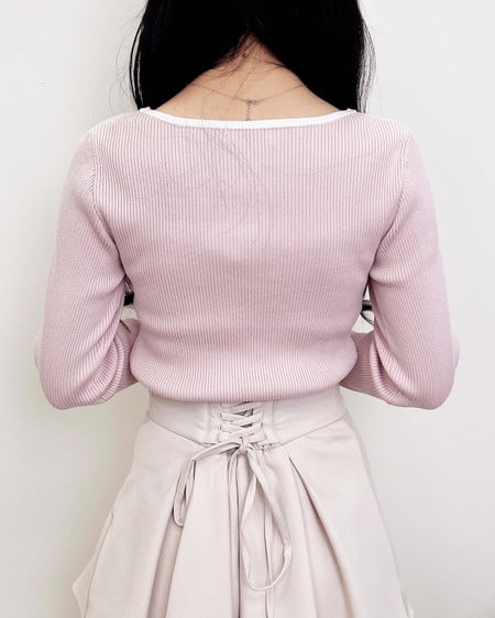 INGNI(イング) デコルテオープンリブニット ピンク/オフホワイト