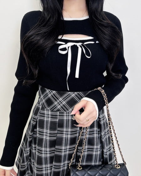 INGNI(イング) デコルテオープンリブニット クロ/オフホワイト