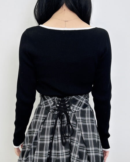 INGNI(イング) デコルテオープンリブニット クロ/オフホワイト