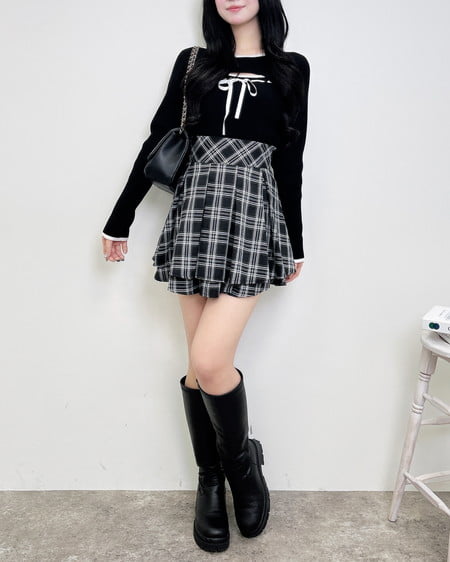 INGNI(イング) デコルテオープンリブニット クロ/オフホワイト