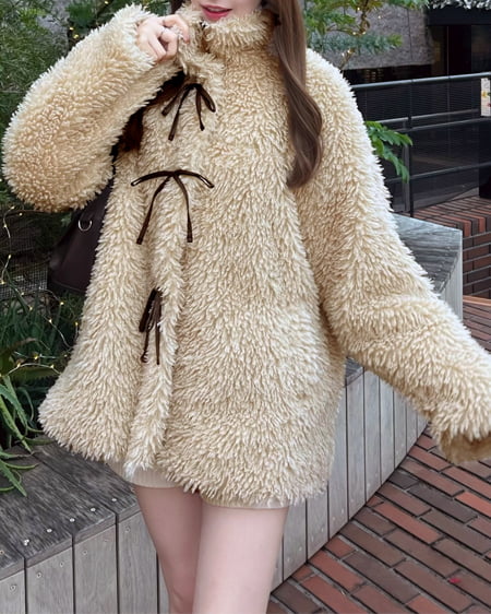 INGNI(イング) リボン取り外しスタンドボアブルゾン ベージュ