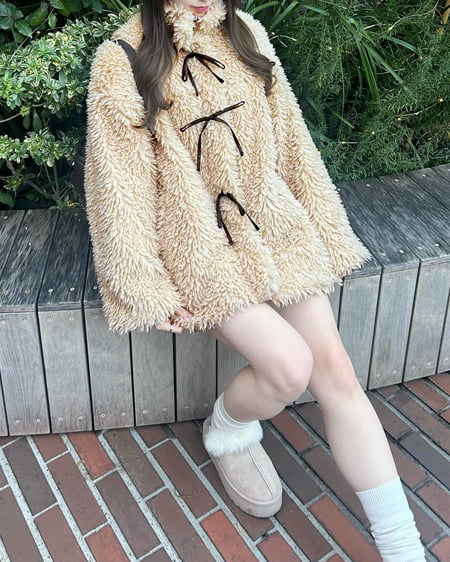 INGNI(イング) リボン取り外しスタンドボアブルゾン ベージュ