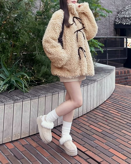 INGNI(イング) リボン取り外しスタンドボアブルゾン ベージュ