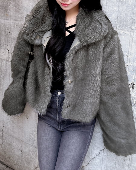 INGNI(イング) マグネットボタンスタンドカラーエコファーコート グレー/ミックスA