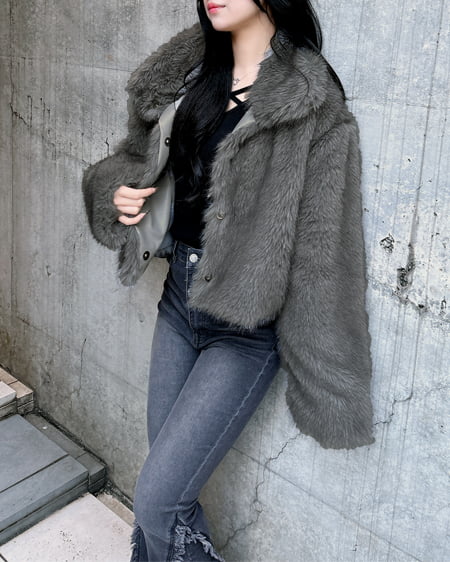 INGNI(イング) マグネットボタンスタンドカラーエコファーコート グレー/ミックスA