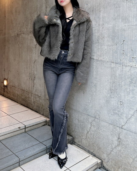 INGNI(イング) マグネットボタンスタンドカラーエコファーコート グレー/ミックスA