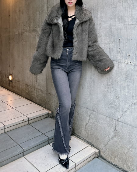 INGNI(イング) マグネットボタンスタンドカラーエコファーコート グレー/ミックスA