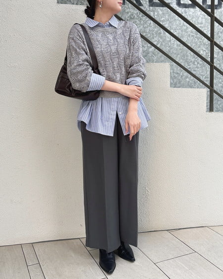 INGNI(イング) 透かし編みニットプルオーバー グレー