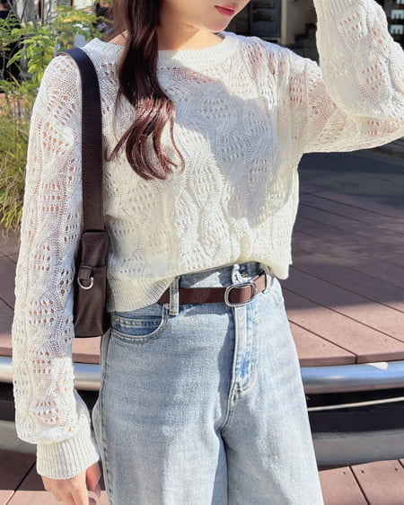 INGNI(イング) 透かし編みニットプルオーバー アイボリー