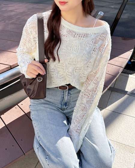 INGNI(イング) 透かし編みニットプルオーバー アイボリー