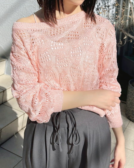 INGNI(イング) 透かし編みニットプルオーバー ピンク