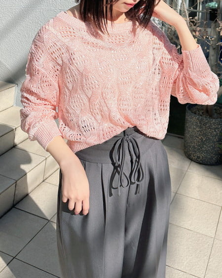 INGNI(イング) 透かし編みニットプルオーバー ピンク