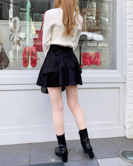 INGNI(イング) バックリボンラメフレアスカパン クロ