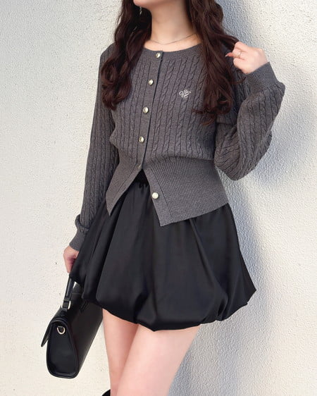 INGNI(イング) 胸刺繍金ボタンケーブルニットカーディガン チャコールグレー