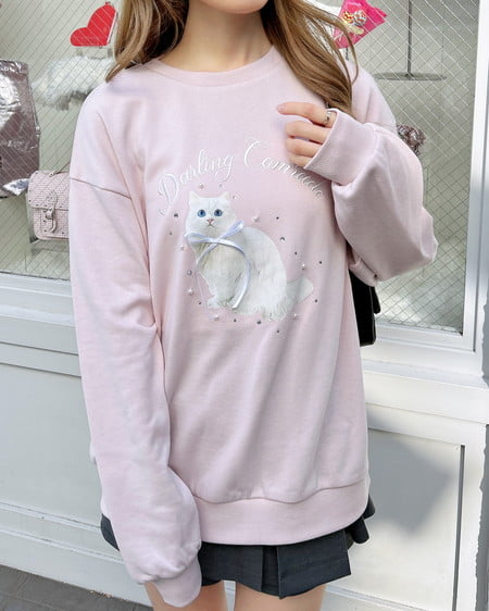 INGNI(イング) 装飾リボン付ねこスウェットトップス ライトピンク