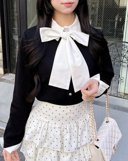 INGNI(イング) ボウタイドッキングニット クロ/オフホワイト