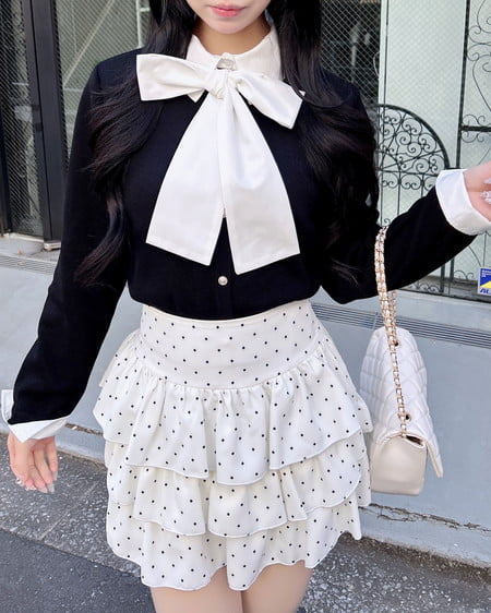 INGNI(イング) ボウタイドッキングニット クロ/オフホワイト