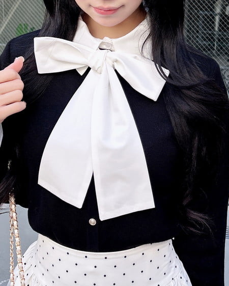 INGNI(イング) ボウタイドッキングニット クロ/オフホワイト