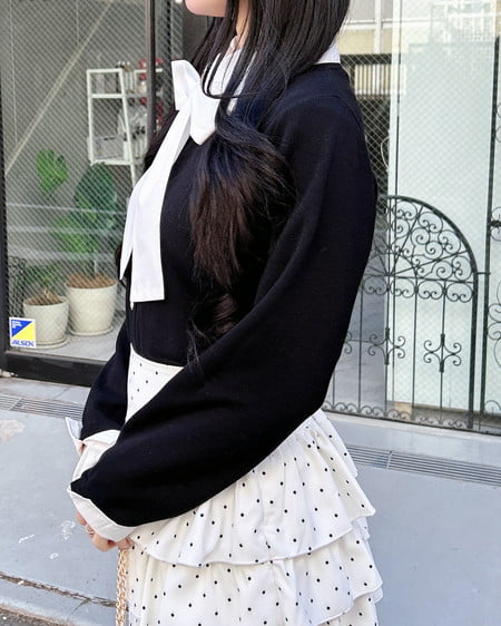 INGNI(イング) ボウタイドッキングニット クロ/オフホワイト