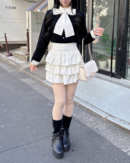 INGNI(イング) ボウタイドッキングニット クロ/オフホワイト