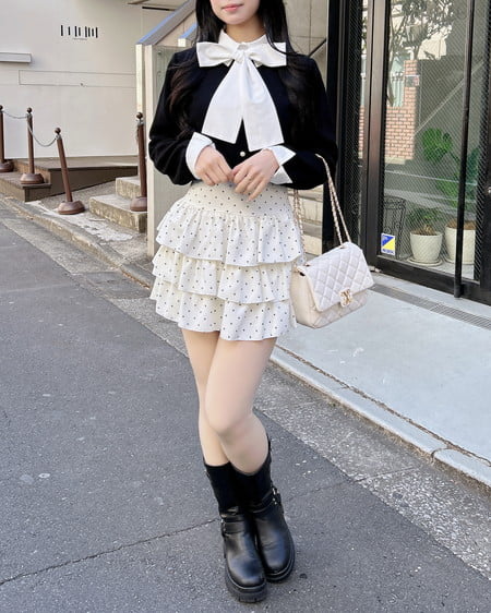 INGNI(イング) ボウタイドッキングニット クロ/オフホワイト