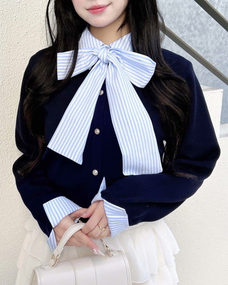 INGNI(イング) ボウタイドッキングニット コン/ブルーストライプ