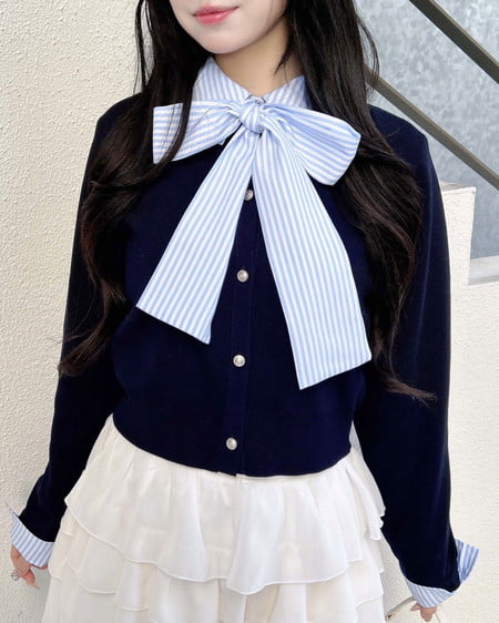 INGNI(イング) ボウタイドッキングニット コン/ブルーストライプ