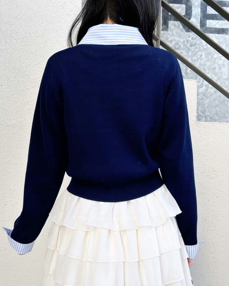 INGNI(イング) ボウタイドッキングニット コン/ブルーストライプ