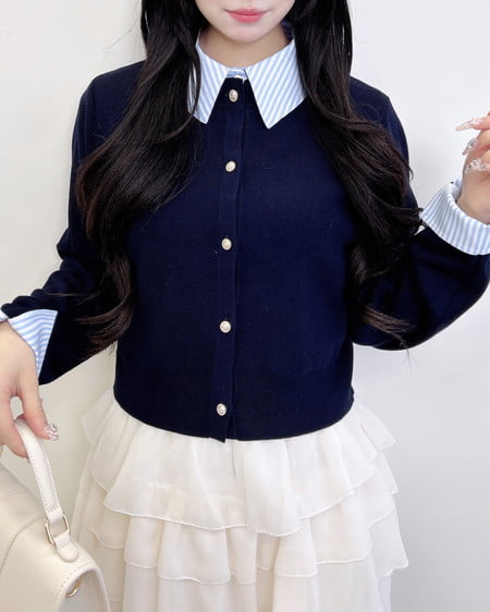 INGNI(イング) ボウタイドッキングニット コン/ブルーストライプ