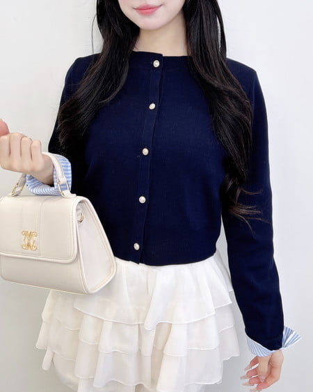 INGNI(イング) ボウタイドッキングニット コン/ブルーストライプ