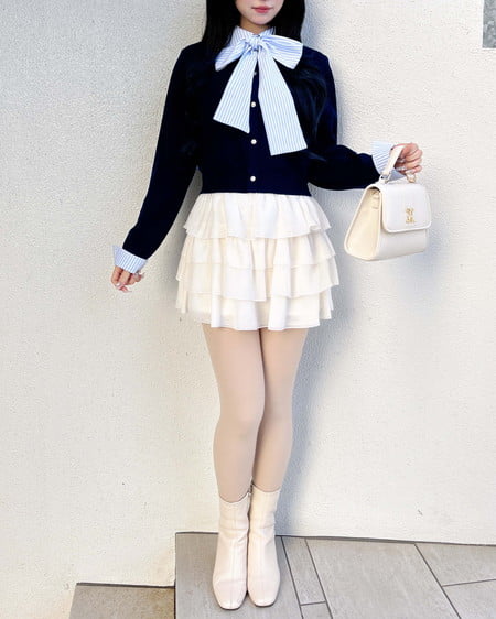 INGNI(イング) ボウタイドッキングニット コン/ブルーストライプ