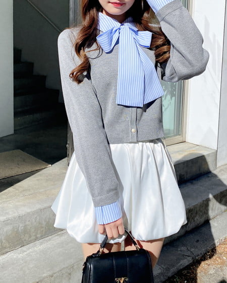 INGNI(イング) ボウタイドッキングニット グレー/ブルーストライプ