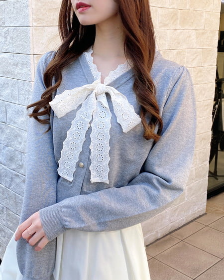 INGNI(イング) レースボウタイニット グレー