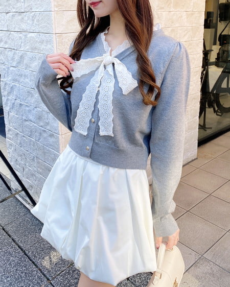 INGNI(イング) レースボウタイニット グレー