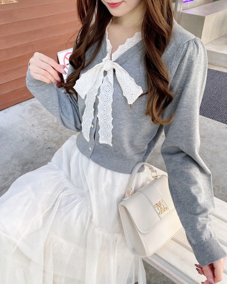 INGNI(イング) レースボウタイニット グレー