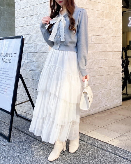 INGNI(イング) レースボウタイニット グレー