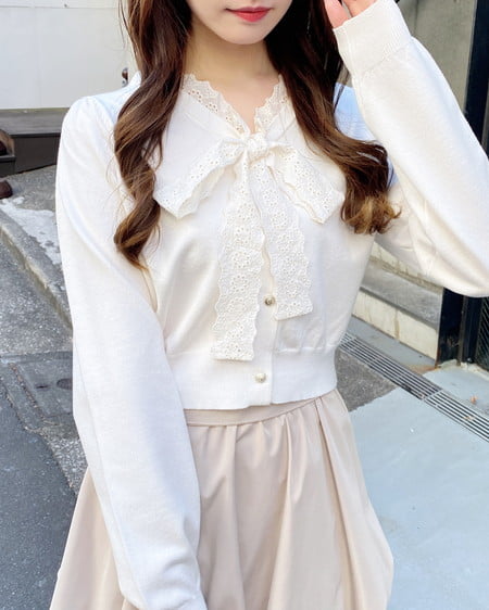 INGNI(イング) レースボウタイニット アイボリー