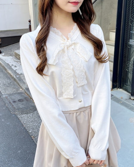 INGNI(イング) レースボウタイニット アイボリー